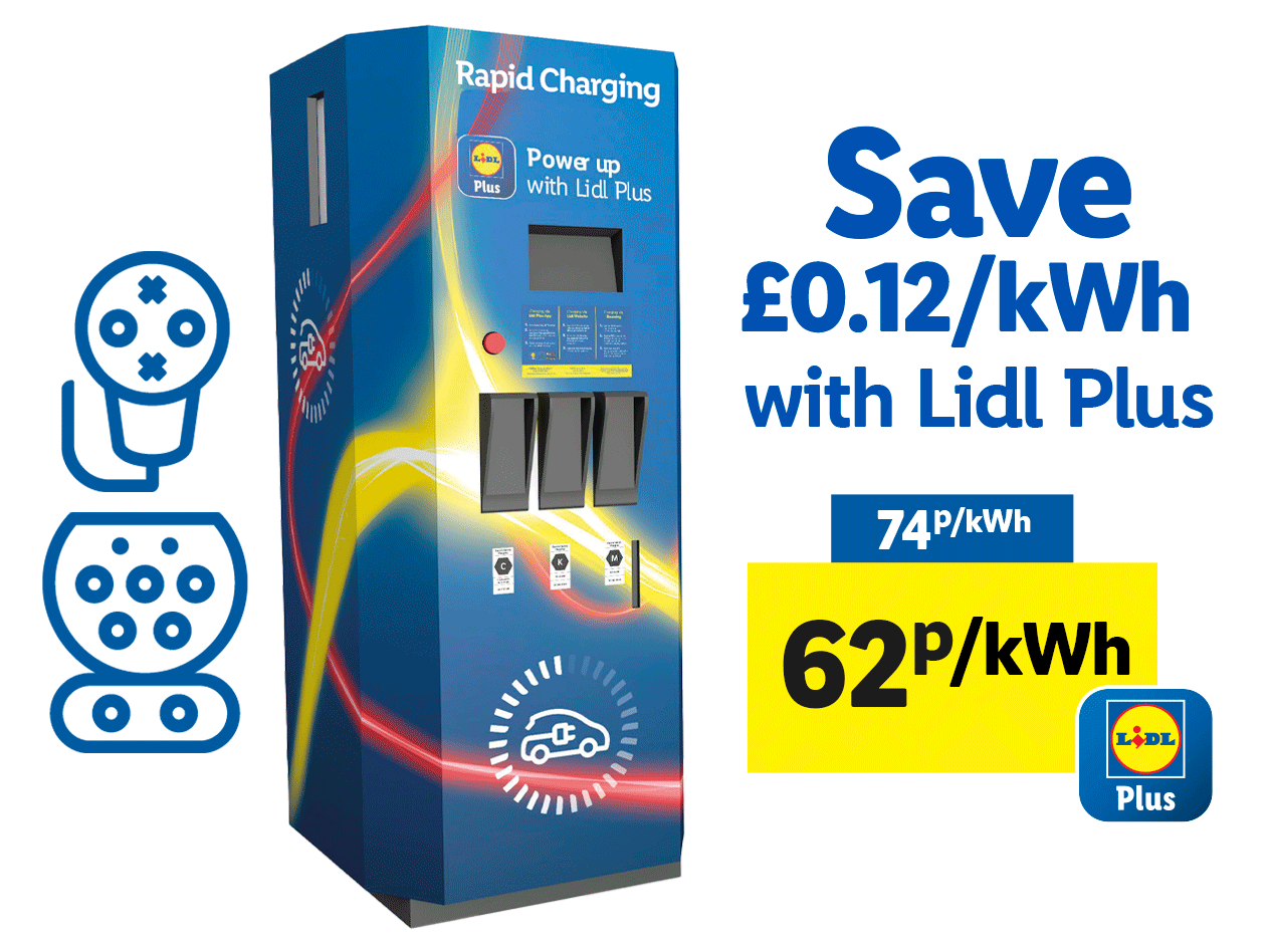 Lidl Plus rapid charging: save £0.12/kWh.