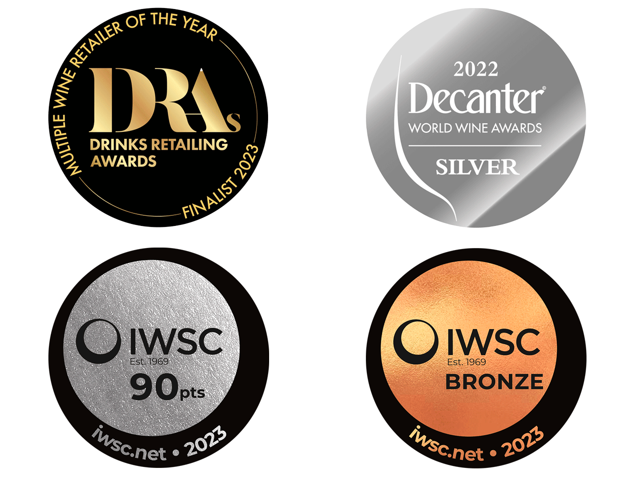 Decanter, IWSC gold and bronze awards.