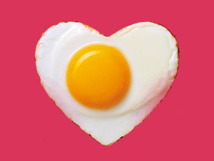Heart-shaped fried egg.