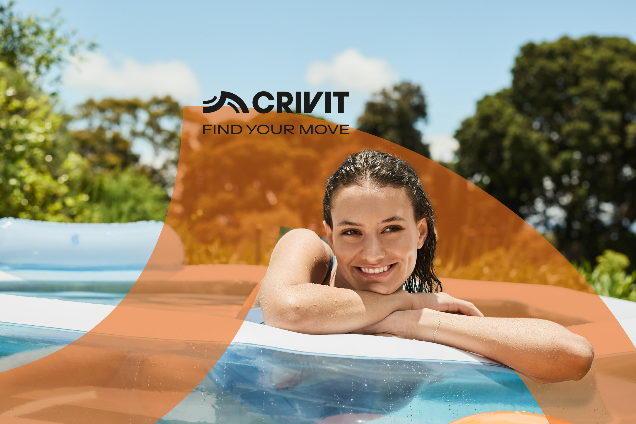 Woman in a swimming pool with the text 'FIND YOUR MOVE'